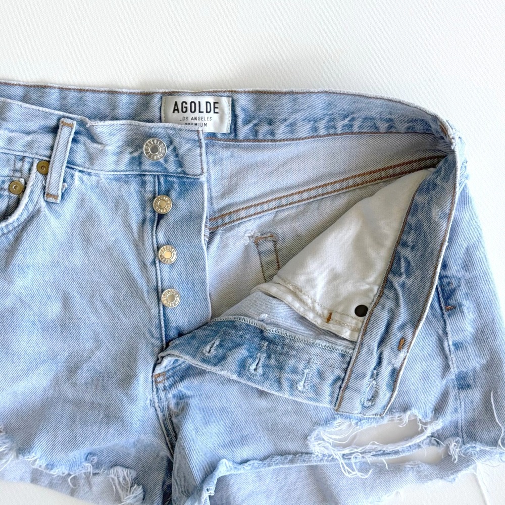AGOLDE Parker Cut Off Denim Shorts Women's Size 27 Light Blue Distressed - Picture 5 of 7